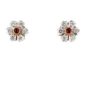 Rare Vintage Buccellati Ruby Diamond Sweet  Earrings